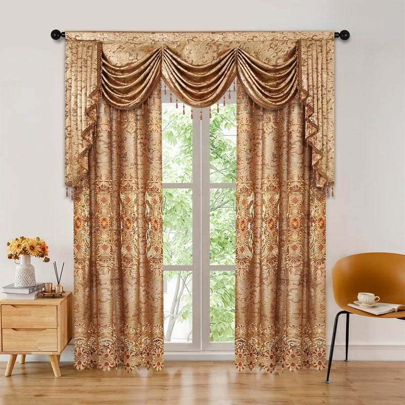 ELKCA European Embroidered Curtains for Living Room Luxury Brown Embroidered Window Curtains for Kitchen (52" W x 84" L,Pack of 2) - Image 2